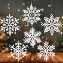Fovths 6 Pieces Large White Snowflake Ornaments 12 Inches Plastic Christmas Snowflakes Decorations Glittered Hanging Snowflakes for Christmas Tree Decorations Indoor Outdoor Window Room