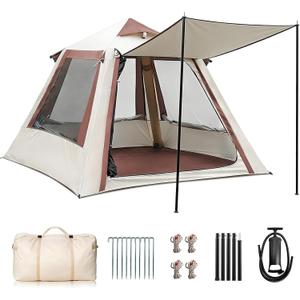 Inflatable Tents for Camping, Easy Setup Inflatable Tent with Canopy, Large Glamping Tent with Pump,Waterproof Oxford 4 Season Air Tent with Skylight Mesh Windows for 2-4 Person, 6.6 x 6.6 x 4.6ft