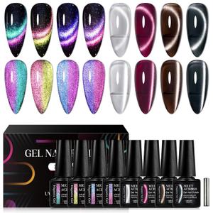 MEET ACROSS 8pcs Cat Eye Gel Nail Polish Set,Soak off UV LED Lamp Gel Nail Polish Cat Eye Gel Set (SET-4, 8pcs) (2 Fl Oz (Pack of 1))