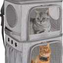 2-in-1 Extra Large Double Pet Carrier Backpack for Small Cats and Dogs, Portable Pet Travel Carrier, Super Ventilated Design, Ideal for Traveling/Hiking/Camping, XL (Grey)