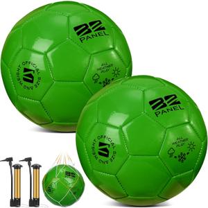 Shappy 2 Pcs Soccer Balls Bulk with Pump, Mesh Bag Official Size 3 4 5 Indoor Outdoor Colorful Soccer Ball for Practice Game Sport Soft Gift for Child Adult (Green)