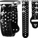 VIQIV Leather Band Compatible with Apple Watch Band 49mm 45mm 44mm 42mm 41mm 40mm 38mm Series Ultra SE 9 8 7 6 5 4 3 2 for Women Black, Western Smart Watch Bracelet for Men, Goth Studded Designer Wristbands Smartwatch Strap for iWatch