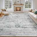 8x10 Washable Area Rugs for Living Room, Large Soft Faux Wool Cozy Floor Carpets for Bedroom Dining Room, Neutral Vintage Distressed Non Slip Grey White Rug for Home Office Decor