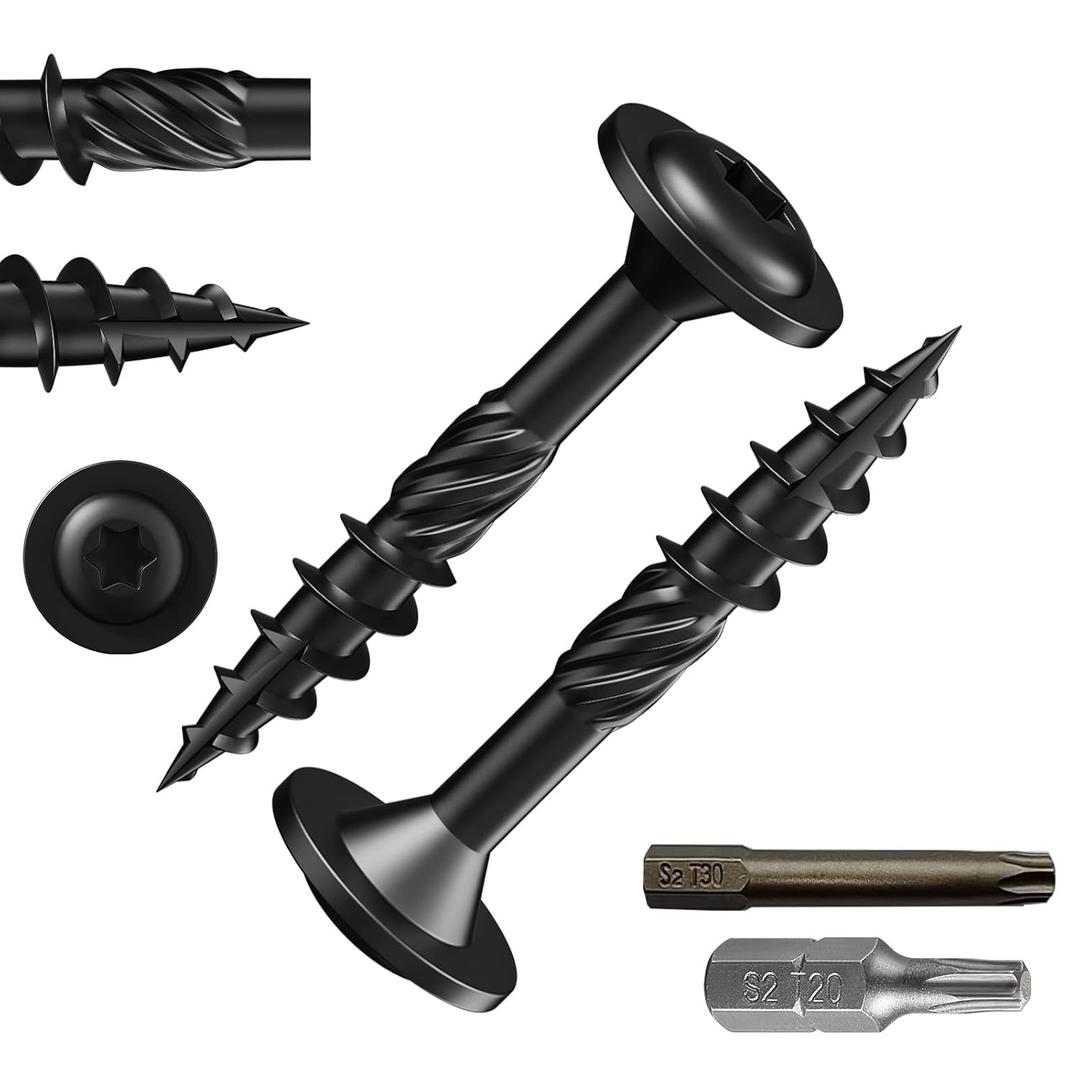 (5 lbs)#8 x 1-1/4" Black Lag Screws, Structural Wood Screw, Heavy Duty Construction Screw, Rust Resistant, Washer Head, Black Coated Exterior Wood Screws, Star Drive with Bit