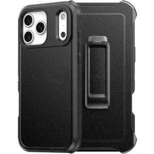 HIQUE Defense Case for iPhone 17 Pro,Protective Cell Phone Cover with Belt-Clip Holster,Military Grade 3 in 1 Heavy Duty Shockproof Drop Proof Dust Proof Phone Rugged Cover for iPhone 17 Pro Black