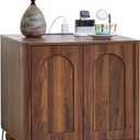 Bed Side Table with Charging Station, Mid Century Modern Nightstand with 2 Doors, Square End Table with Storage for Couch, Living Room, Small Spaces, Sofa Side Table for Office, Dorm, Walnut