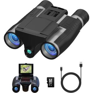 Anweller Binoculars with Camera, 12x32 High Powered Compact Binoculars for Adults and Kids, for Bird Watching, Cruise Ship, Hunting, Travel, Hiking, Sport Games, Concert, with 8GB Card
