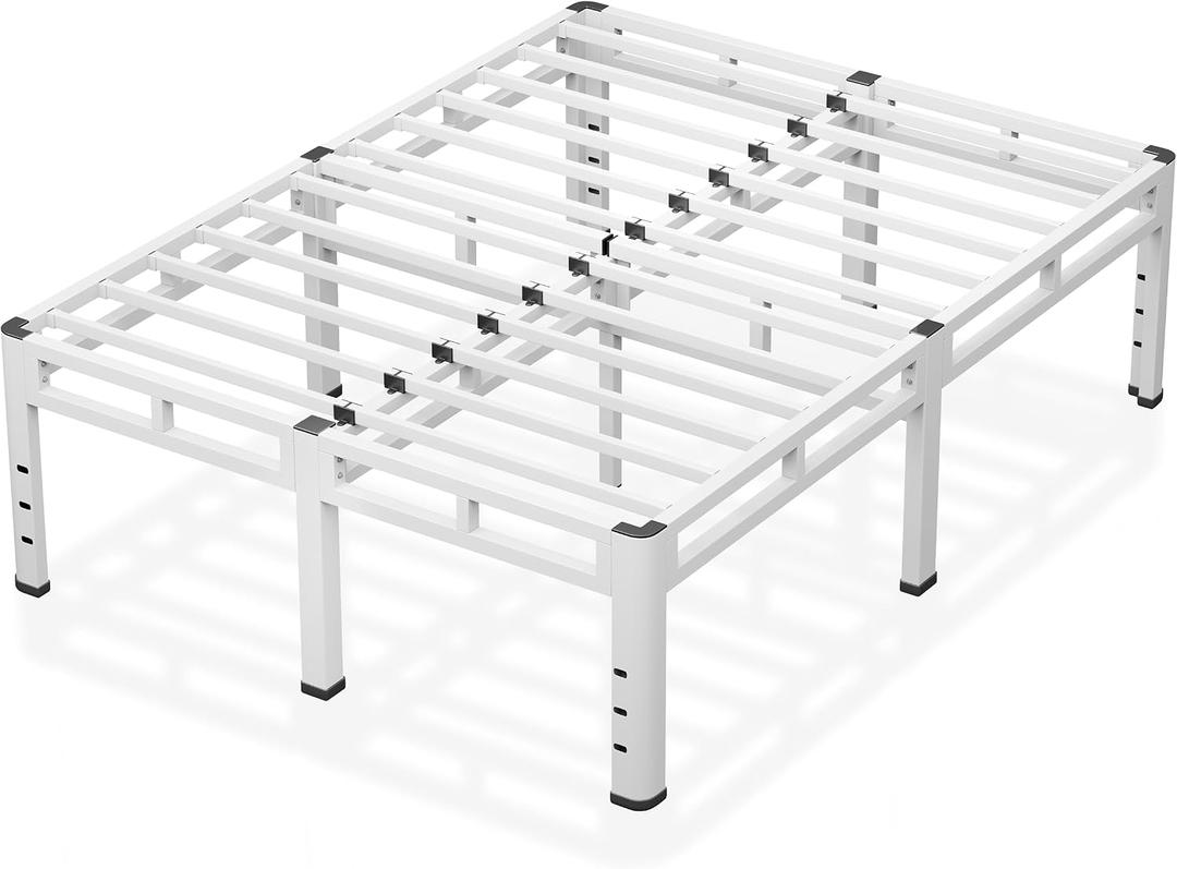 NKZ 20 Inch Queen Size Bed Frame, Metal Bed Frame & Box Spring 2 in 1 Platform with Round Corner Legs, 4000lbs Weight Capacity Reinforced Metal Frame, Headboard Hole, Noise-Free, Easy Assembly.