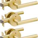 3 Pack Brushed Gold Door Handles Interior, Heavy Duty Privacy Door Lever Handles, Streamlined Interior Door Handle Gold, Brass Interiors Doors Handle Levers for Bathroom, Bedroom