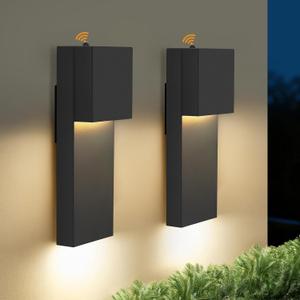 tewei Modern LED Outdoor Wall Sconce, 15'' Dusk to Dawn Outdoor Lighting Exterior Wall Lights, Black LED Front Porch Lights Outside Wall Mount Lighting for House, Backyard, Warm White 3000K, 2 Pack