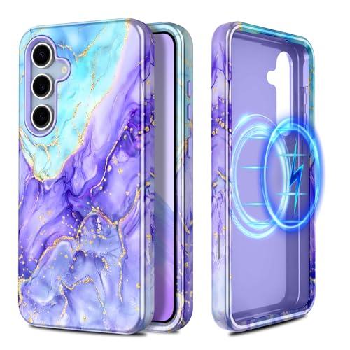 Casetego for Galaxy S24 FE Case,Compatible with MagSafe,[Military Grade Drop Test] Full Body Protection Slim Shockproof Rugged Marble Women Case for Samsung Galaxy S24 FE 6.7 inch,Cobalt Violet