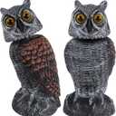 Hausse 2 Pack Fake Owl Decoys to Scare Birds Away, Rotating Head Plastic Owl Bird Deterrents, 10.6 Inch Height Bird Scarecrow Nature Enemy Horned Pest Repellent for Outdoor Garden Yard (Black)