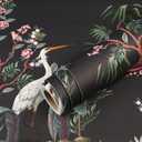 Livelynine 17.5x276 Moody Peel and Stick Wallpaper with Cranes Birds Flowers Peonies Vintage Dark Floral Wall Paper for Bathroom Removable Vintage Contact Paper for Walls Kitchen Green Chinoiserie