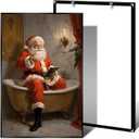 Santa Claus wall decor, fun bathroom poster print, Santa Claus in the bathtub art painting, winter holiday Christmas decoration, Victorian style vintage wall art poster for bathroom and bedroom (8x12in BlackMetalFrames)