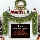 2 Pcs 9FT Cedar Garland with Lights, Prelit Christmas Garland Artificial Realistic, Real Touch Pine Christmas Garland for Mantle Stairs Outdoor Decoration, Battery Operated Faux Greenery Garlands