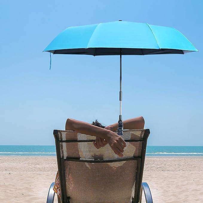 Beach Chair Umbrella with Clamp, UPF50+ Clip on Umbrella for Outdoor Chairs 40IN Small UV Protection Sun Umbrella for Chair, 360° Adjustable, for Beach Patio Camping Wheelchair Golf Cart