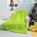 Buryeah Christmas Blanket Lime Green Fuzzy Green Plush Sherpa Cozy Fluffy Throw Blanket for Sofa Bedroom Car Gift for Christmas Winter Holiday (47 x 59 Inches, Velvet, Classic Style)