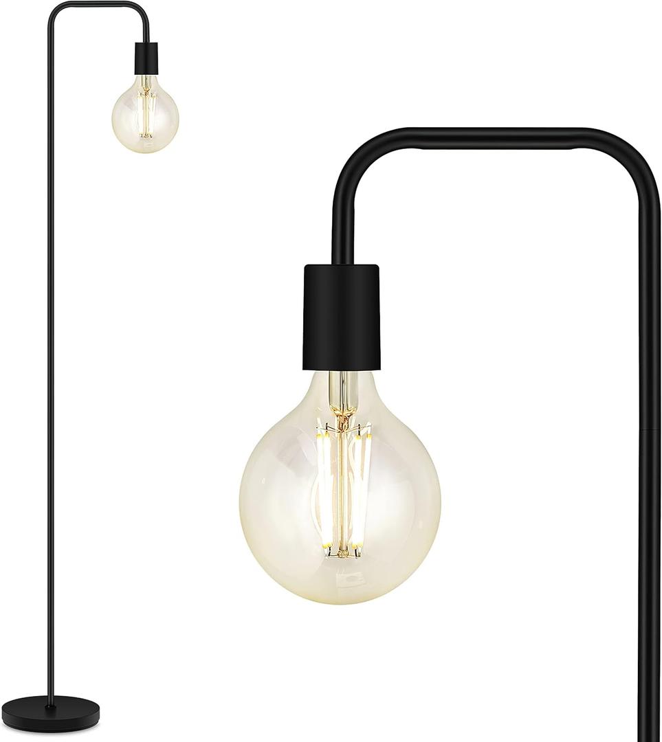 BoostArea Floor Lamp, Industrial Floor Lamp, 63 Inch Standing Lamp, E26 Socket, On/Off Footswitch, Whole Metal, ETL Listed, Modern Small Lamp for Bedroom, Living Room, Minimalist, Vintage, Mid Century (Black)