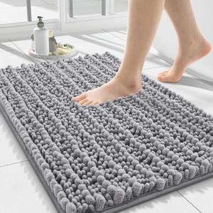 Smiry Bathroom Rugs Mat 24x16, Extra Soft Absorbent Chenille Bath Rugs, Non Slip Rubber Backing Machine Washable Quick Dry Bath Mats for Bathroom Floor, Tub, Shower, Home Decor Accessories, Grey