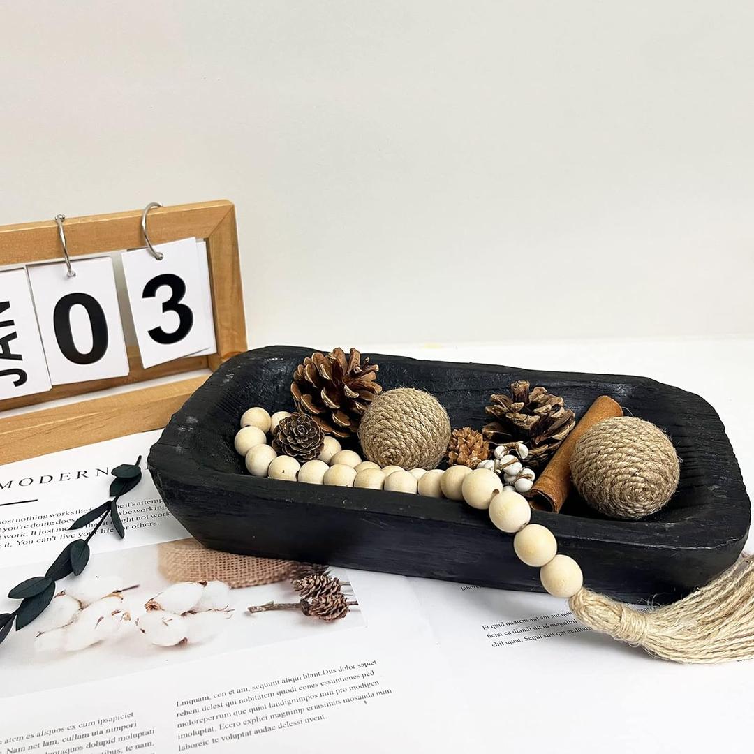 Wooden Dough Bowls DecorativeRustic Bread Long Bowls Decor Wood Tray, Hand Carved For Table Centerpiece Decor, Home Decor (10 * 6 * 2 inch Black)