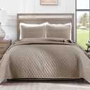 Exclusivo Mezcla Reversible King Size Quilt Bedding Set with Pillow Shams, Lightweight Quilts King Size, Soft Bedspreads Bed Coverlets for All Seasons - (Taupe, 104"x96")