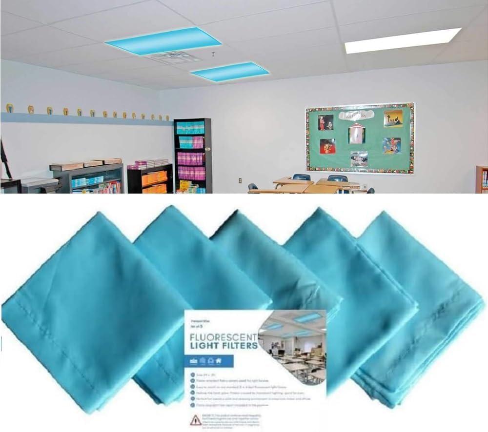 5Pack Light Covers-2x4ft,10 Strong Magnets, Improves Focus, Reduces Headaches & Provides Relief Light Covers for School Classroom Home Office (5)