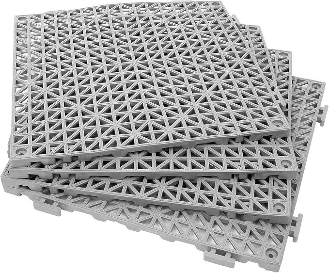 12 Pack 12" x 12" Interlocking Rubber Bathroom Flooring Tiles Non-Slip Splicing Waterproof Mat Modular Interlocking Cushion Mat for Drain, Deck, Pool, Patio, Balcony, Shower, Kitchen, Yard (Gray