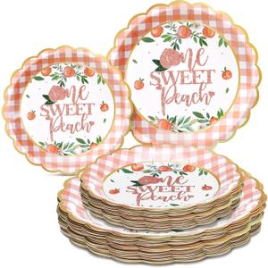 Havawish 60 Pcs One Sweet Peach 1st Birthday Decorations Paper Peach Plates Disposable Paper Plates Fruit Summer Party Supplies for 1st Birthday Baby Shower