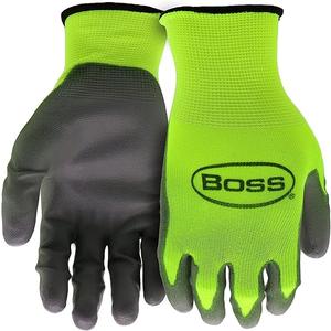 Boss Men's High Visibility Nitrile Coated Work Gloves, 8-Pack, High Dexterity, Enhanced Grip, Abrasion Resistant, Water Resistant, Large, Green/Black, (B31211-L5P)