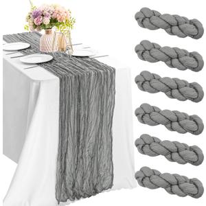 6 Pieces Gray Easter Spring 10FT Cheesecloth Table Runner Boho Gauze Fabric Table Runner Rustic Sheer Runner for Wedding Birthday Baby Shower Party Boho Table DecorationGray