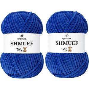 SHMUEF Chenille Yarn 2-Pack Ultra Soft Velvet Yarn, Super Bulky Weight (56 mm), Yarn for Crochet, Amigurumi & Baby Blankets (Sax Blue)