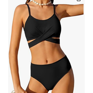 Girls Swimsuit Bathing Suits Criss Cross Bikini Set Two Piece Girls' Swimwear Solid Color Bathing Suit 7-16T (11-12 Years, Dark Blue)