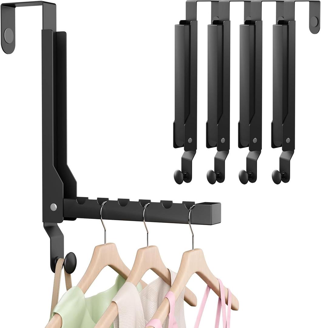 4 Pack Over The Door Hanger Foldable Over The Door HooksRust-Resistant Overdoor Hanger Hook for Laundry (Clothes Drying Rack)&Bathroom (Towel Rack) Small Portable, Black