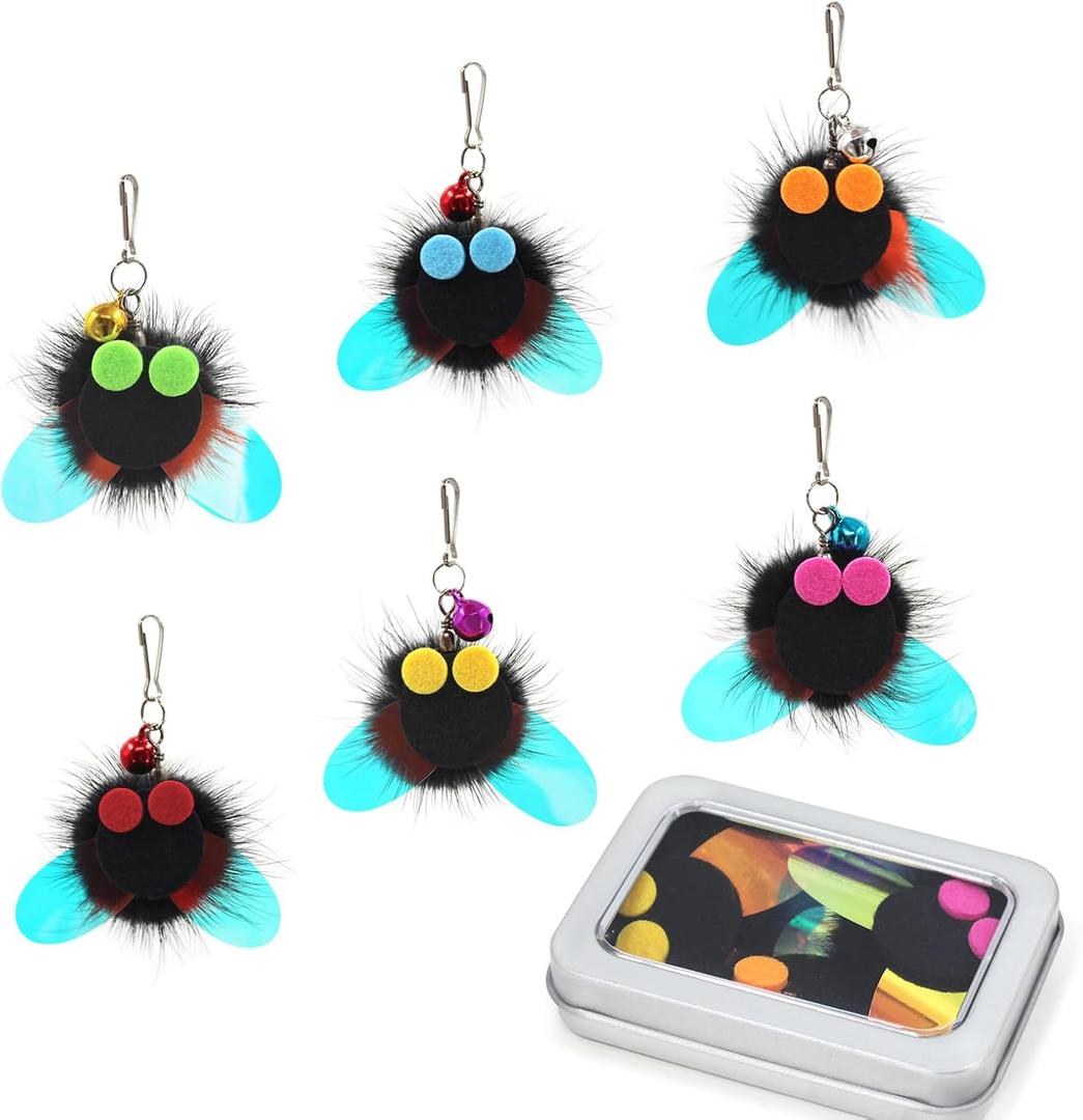 SONGWAY Cat Toy Wand Refills - 6 PCS Insect Shaped Furry Cat Toys Replacement, Interactive Cat Toys for Indoor Cat Kitten