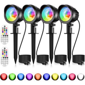 MEIKEE 15W RGB Color Changing Landscape Lighting 120V LED Landscape Lights with 4.9ft Cable IP66 Waterproof Outdoor Spot Lights for Garden Path Decoration (4 Pack)