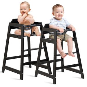 2 Pack Wooden High Chairs for Babies and Toddlers, Restaurant-Style Stackable High Chair with Commercial Grade Solid Wood for Dining Table & Kitchen, Easy to Clean Baby Booster Seat -Black
