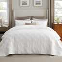 Bedsure 100% Cotton Quilt Set - Lightweight Queen Bedspread, Cozy White Bedding Coverlet 3-Piece with Pillow Shams in Checker Pattern for All Season, 90x96 inches, 100% Cotton Voile