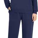 Weintee Women's Petite Sweatsuits Button Down Sweatshirt and Sweatpants Sets Cotton Jogging Suits (Navy), M