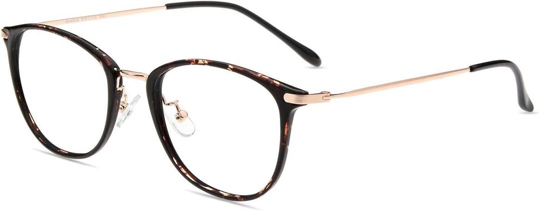 Firmoo Blue Light Glasses, Vintage Overall Round Readers Lightweight Computer Eyewear Frame for Women Men (Tortoise-shell)