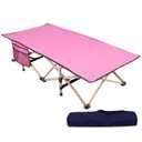 REDCAMP Extra Long Kids Cot for Sleeping 2-7 Years, Portable Travel Toddler Cot Bed with Carry Bag, Lightweight for Outdoor Indoor Home, Pink 53''x26''