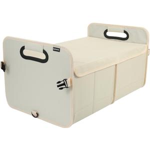 Car Trunk Organizer With Soft Cover and Storage Bin Essentials Collapsible Organization Accessories for SUV/Sedan Beige