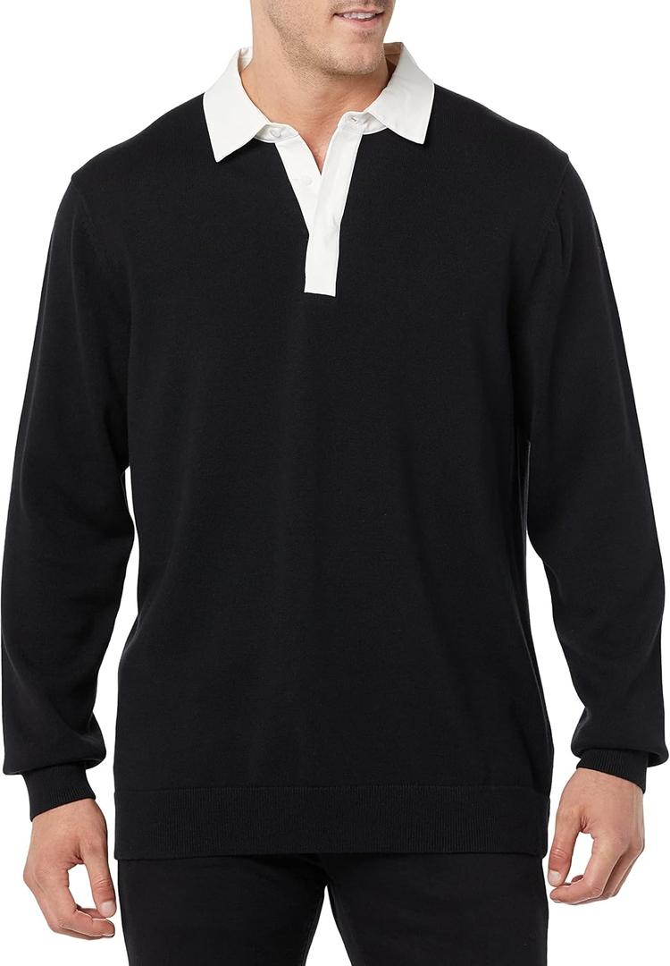 Amazon Essentials Men's Rugby Sweater (Medium, Black)