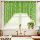Yinhua Boho Swag Valance Curtains Vintage Linen Valances for Windows Light Filtering Floral Kitchen Valance Rod Pocket Farmhouse Rustic Tassel Window Valances for Bathroom Cafe, 60" W x 36" L, Green