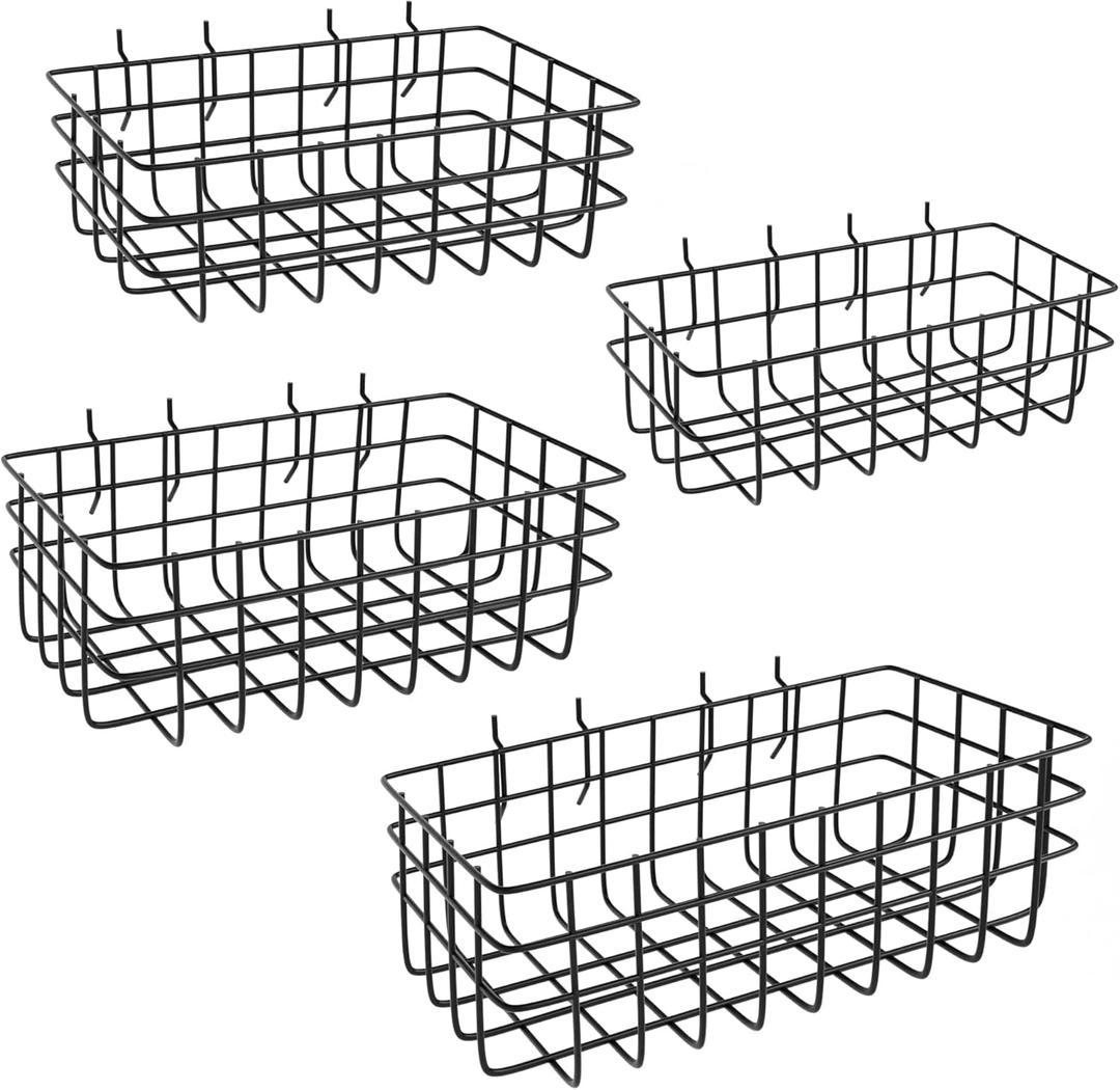 Pegboard Baskets 4 Pack, Bins Set, Accessories, Garage Storage Wall Organizer Attachments, Square Style Black
