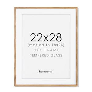 22x28 Picture Frame, 22 x 28 Poster Frame - Solid Oak Wood and Tempered Real Glass, 22"x28" Wood Frame, 22x28 Picture Frame Matted to 18x24, 22 by 28 Art Frame, Natural Oak Color