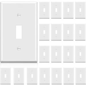 BESTTEN 20 Pack Light Switch Cover Plate, 1-Gang Toggle Wall Plate, Unbreakable Polycarbonate Faceplate Cover, Standard Size, UL Listed, White