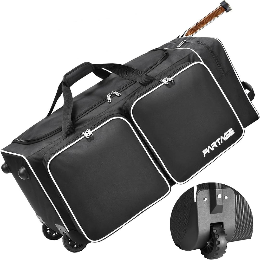 Partage Hockey Bag with Wheels, 33" Hockey Duffle Bag with Separate Shoe Compartment (Black)