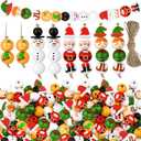 Suzile 150 Pcs Christmas Wood Beads with Twine Xmas Santa Gingerbread Man Snowman Elf Wooden Bead Farmhouse Rustic Round Wooden Beads for Crafts DIY Christmas Winter Party Supplies Decor Ornaments