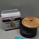 Wooden Coffee Filter Holder with Lid - Round Storage Container for Counter - Rustic Farmhouse Coffee Bar Accessories (Black)