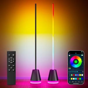 Keepsmile Smart RGB LED Corner Floor Lamp,Bright Tall Standing Lamps with APP and Remote,Modern Floor Lamp with Music Sync and 16 Million Colors, Ambient Lighting for Living Room Matte Black 2 Pack